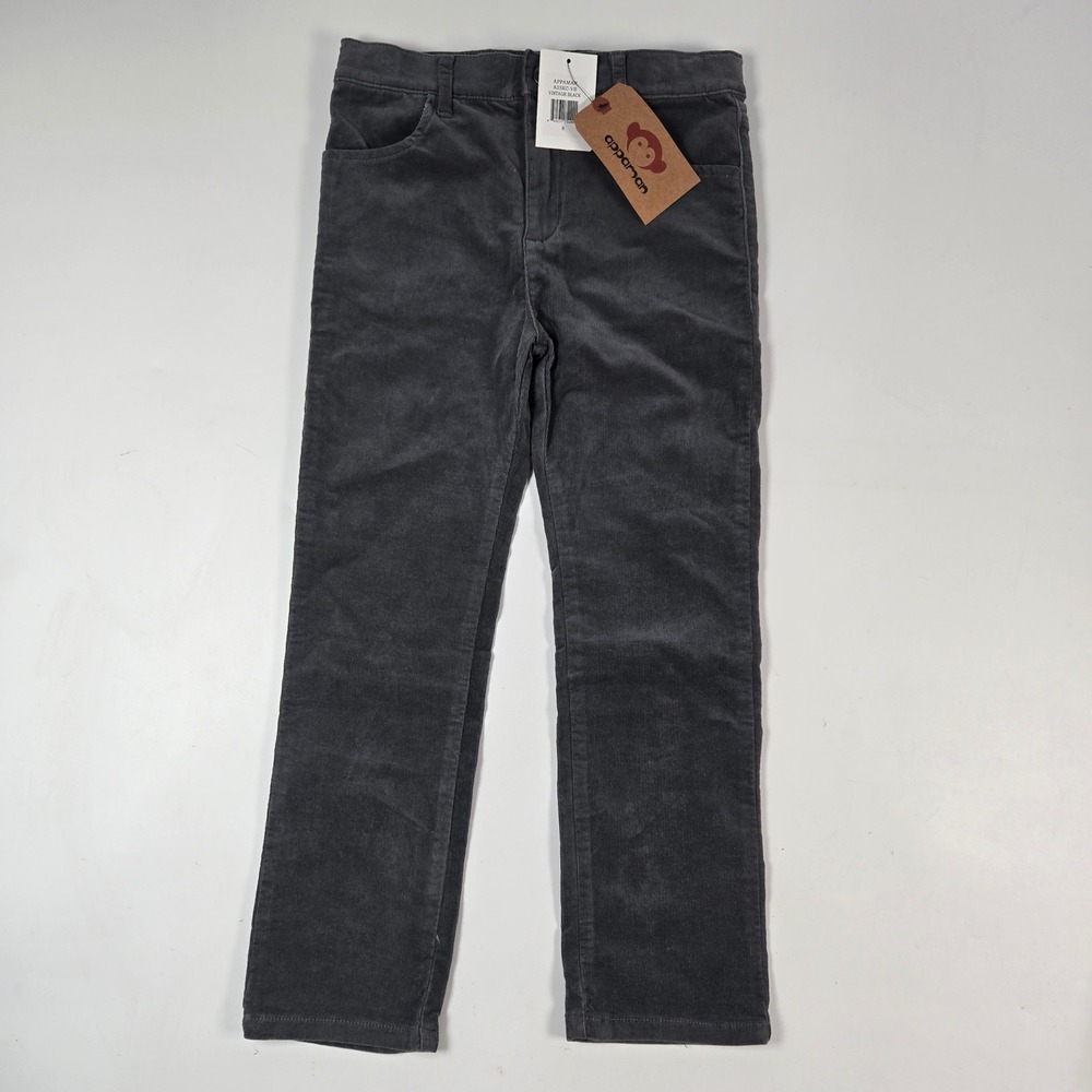Appaman Corduroy Pants Kids Size 8 Vintage Black Gray Adjustable Waist NEW